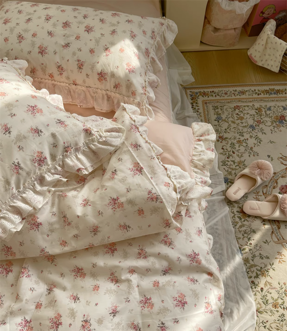 Ensemble de literie 4 pièces en pur coton avec dentelle