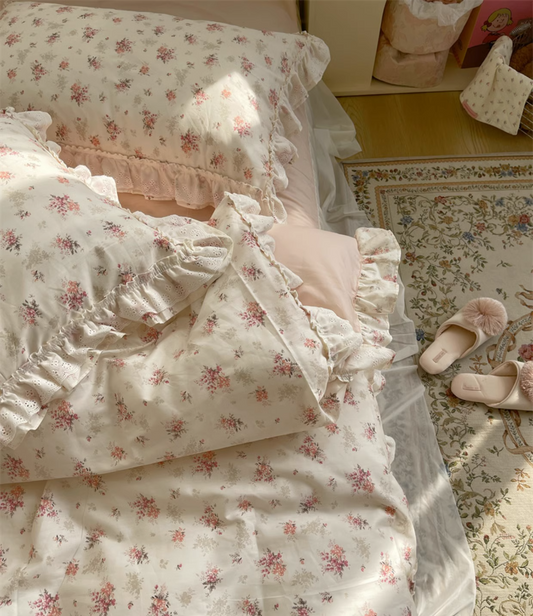 4-piece pure cotton bedding set with lace