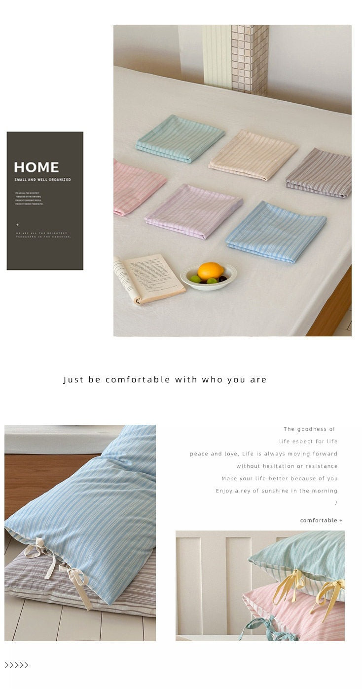 Pastel Striped Pillowcases with Bow - Set of 2