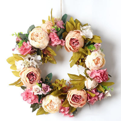 Couronne de pivoines artificielles style cottage – Décoration murale et porte