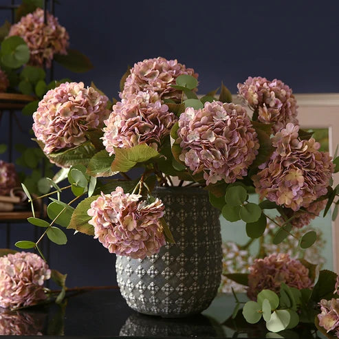 Lot de 5 Fleurs d'Hortensia en soie Style Rétro Anglais